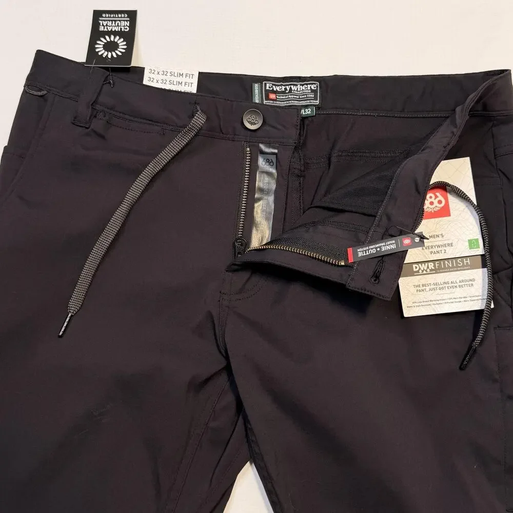 686 Pants Mens 32x32 Black Everywhere Eco Slim Fit Water Resistant Stretch Chino